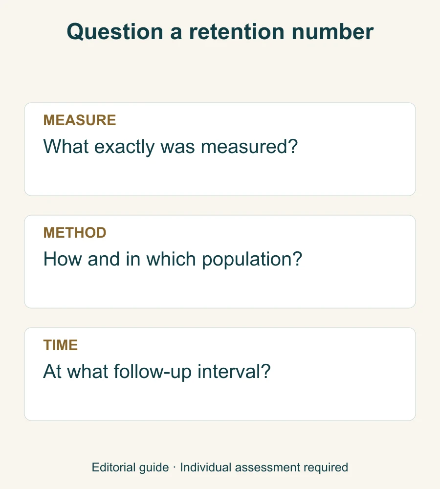 Three questions for evaluating a retention number without turning it into an individual guarantee.