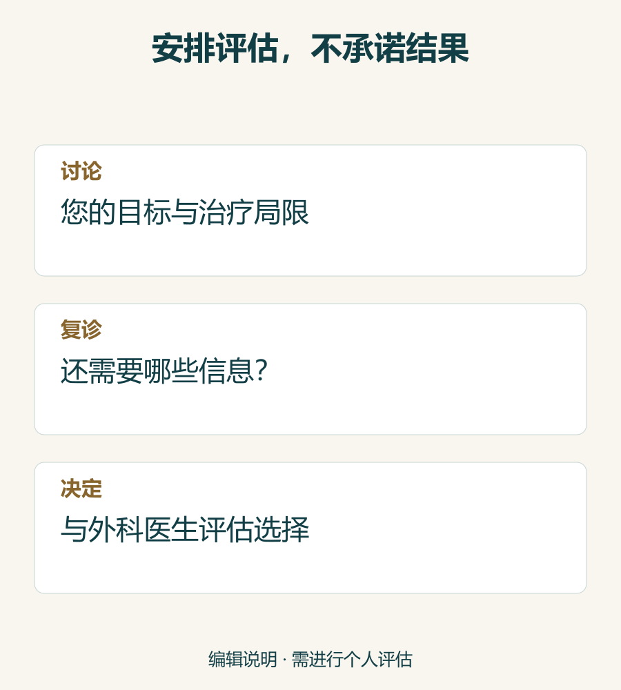 强调信息、临床评估和个人沟通的随访决策步骤,而不是承诺结果。