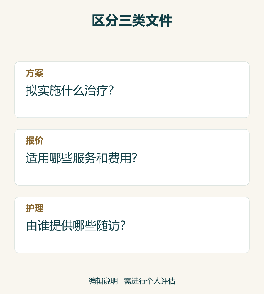 区分临床方案、明细报价及随访要求的说明。