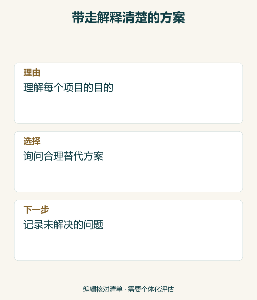 作出决定前，核对联合方案理由、替代选择及下一步的行政准备清单。