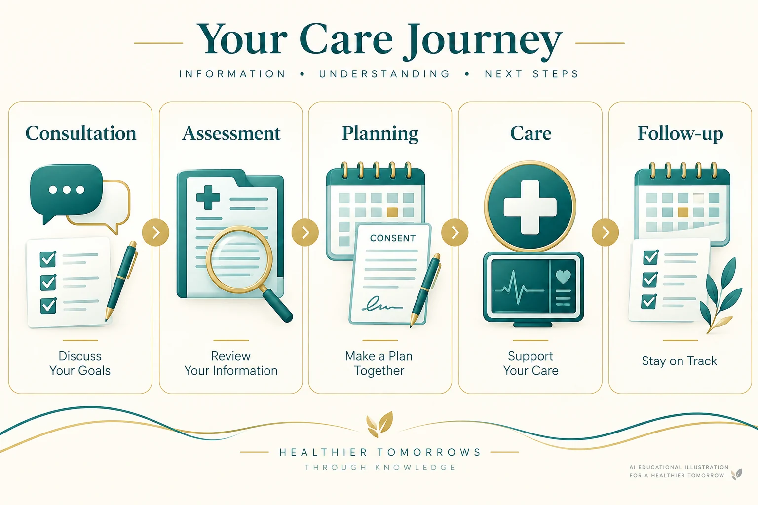 People-free illustration of consultation, surgical planning, care and follow-up