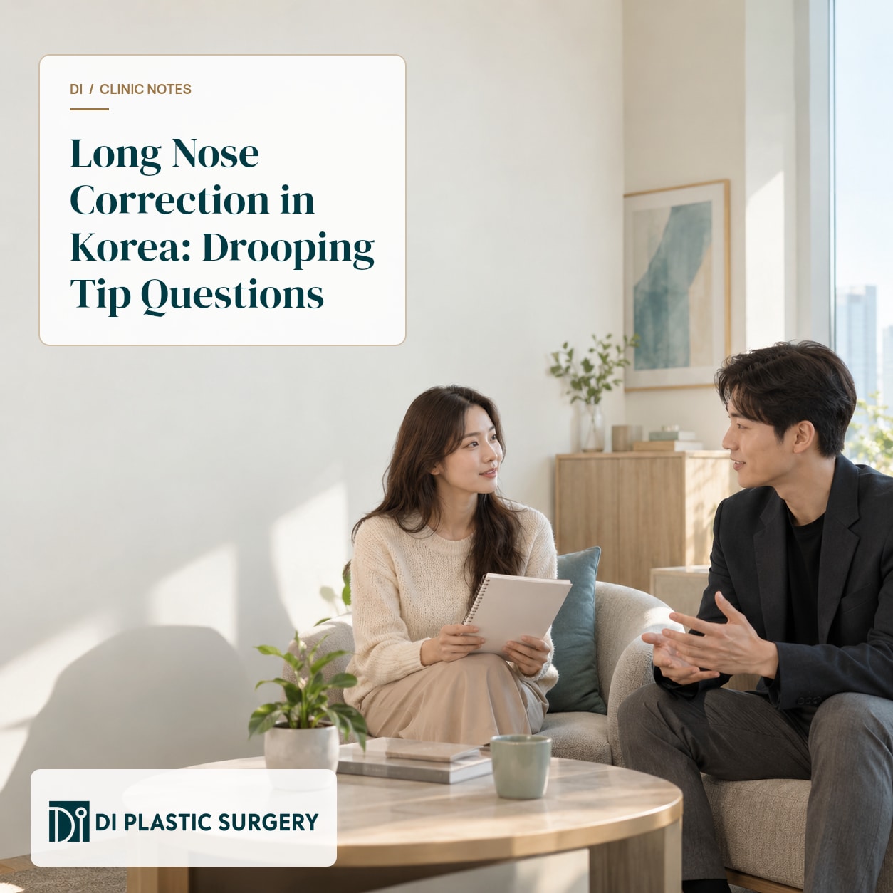 AI-generated fictional discussion about long nose correction; not an actual DI clinician or patient