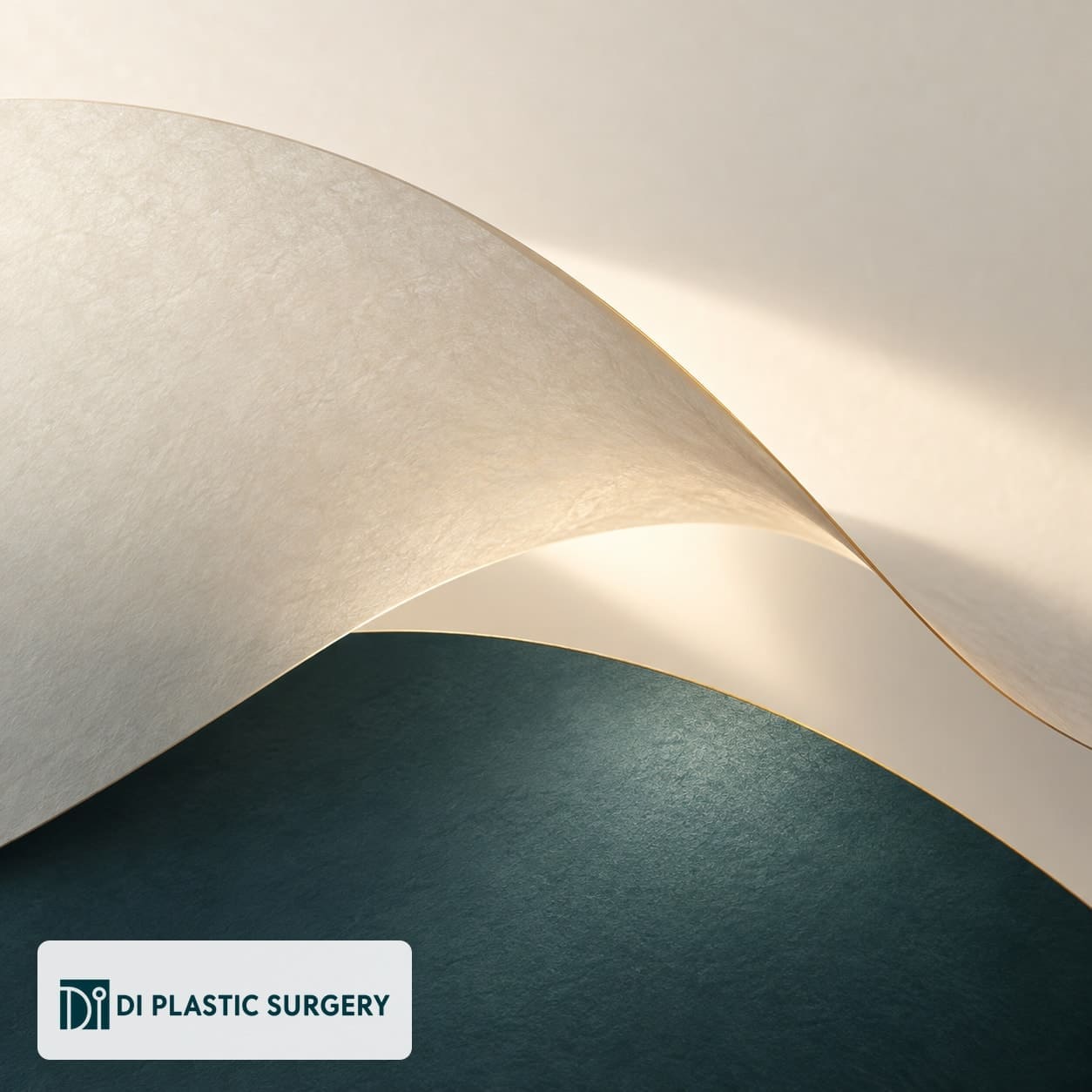 AI-generated abstract paper curves about a discussion of eyelid opening, with DI logo