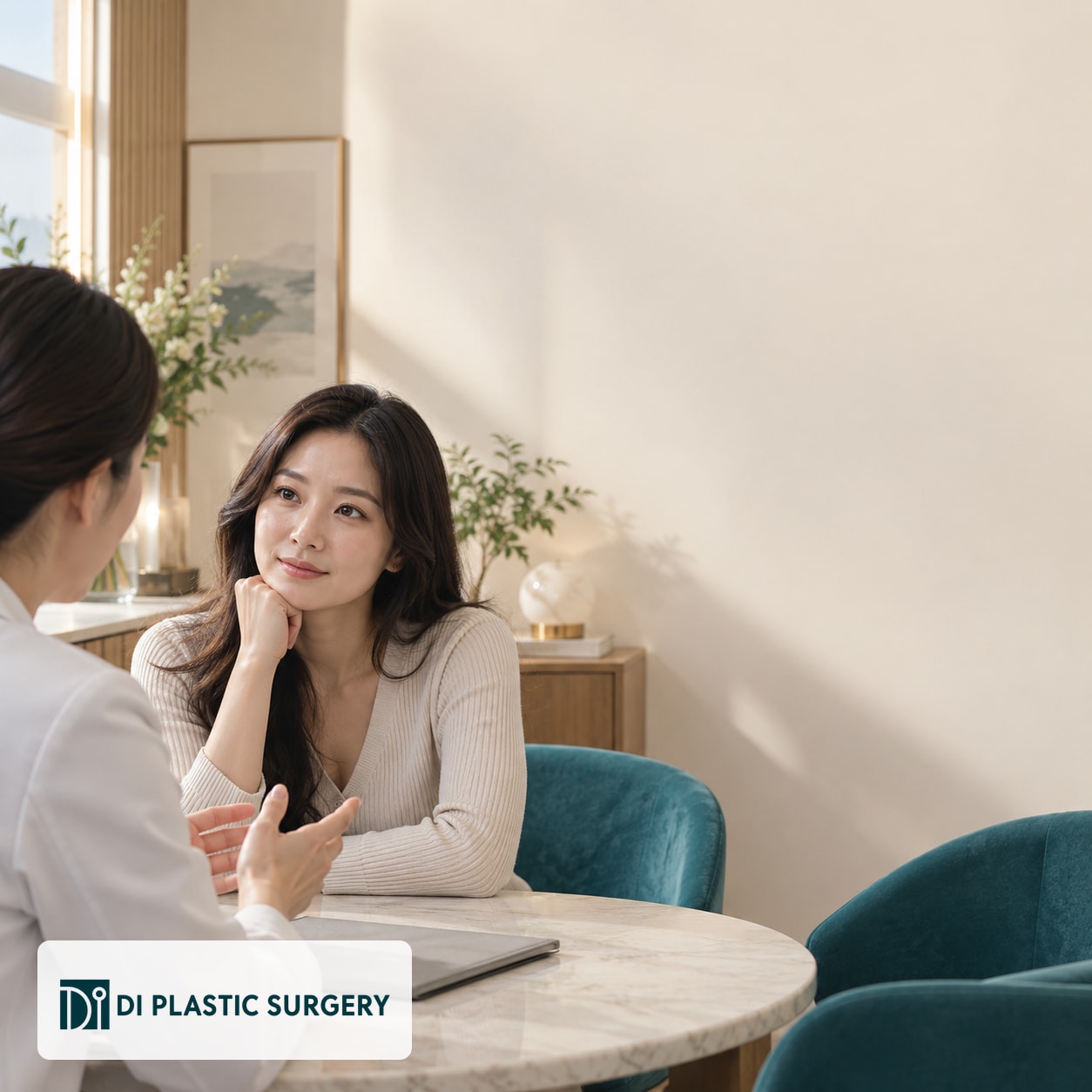 AI-generated fictional adult listening to a fictional clinician