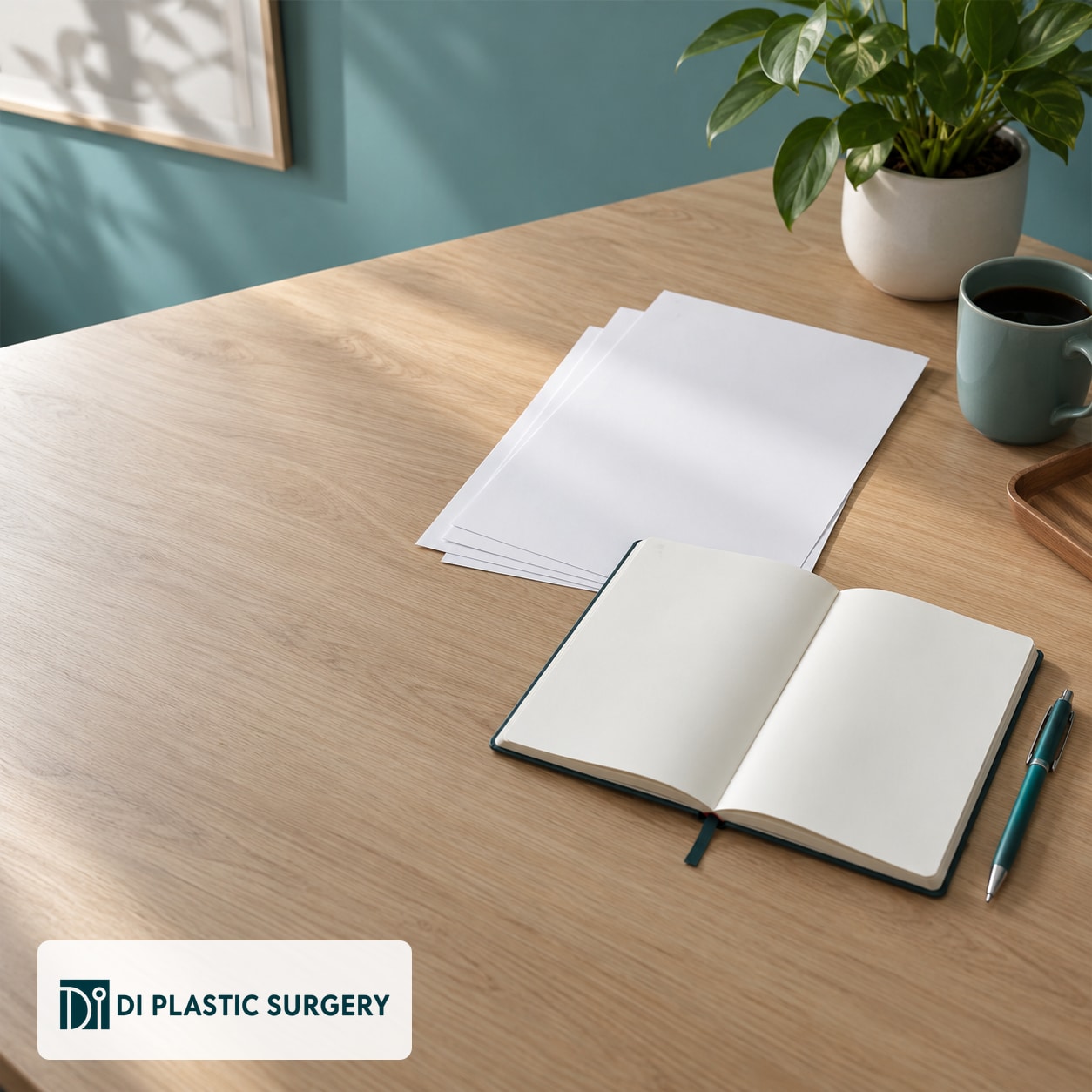 AI-generated blank notebook and documents for preparing surgical-plan questions; not a signed consent form